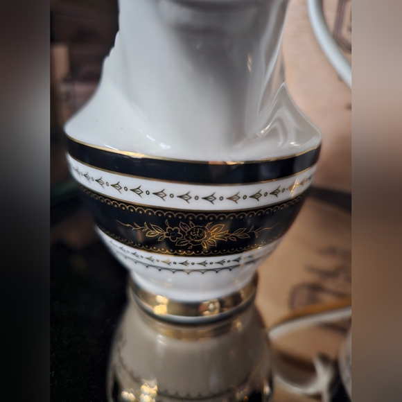 NIB Angioletti Designs Black Gold Scallop Porcelain 3-Pc Tea Set Teapot Sugar - Picture 12 of 14